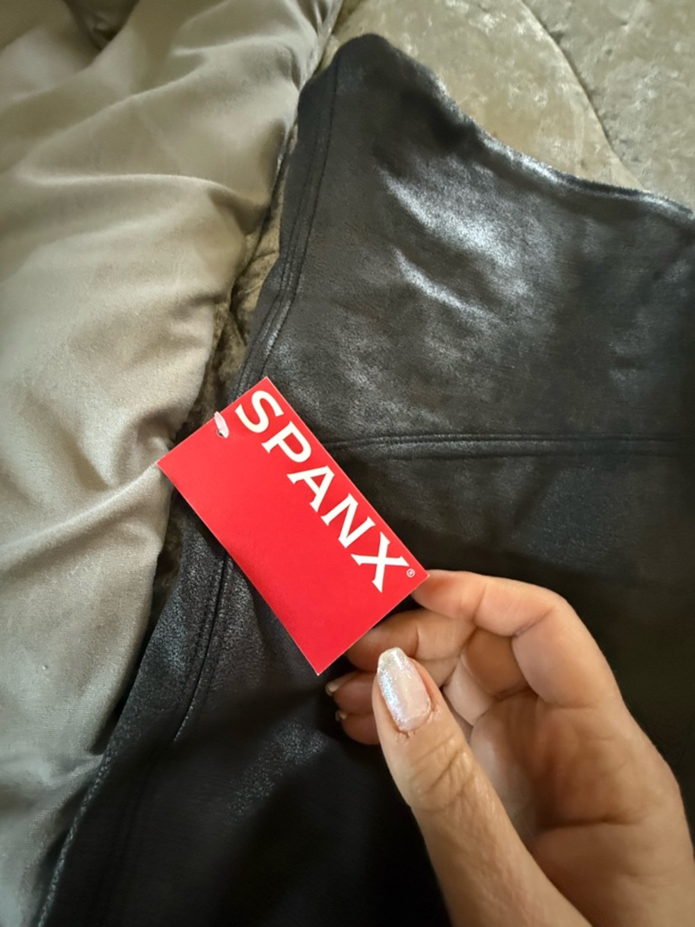 SPANX Black Faux-Leather Leggings. NWT